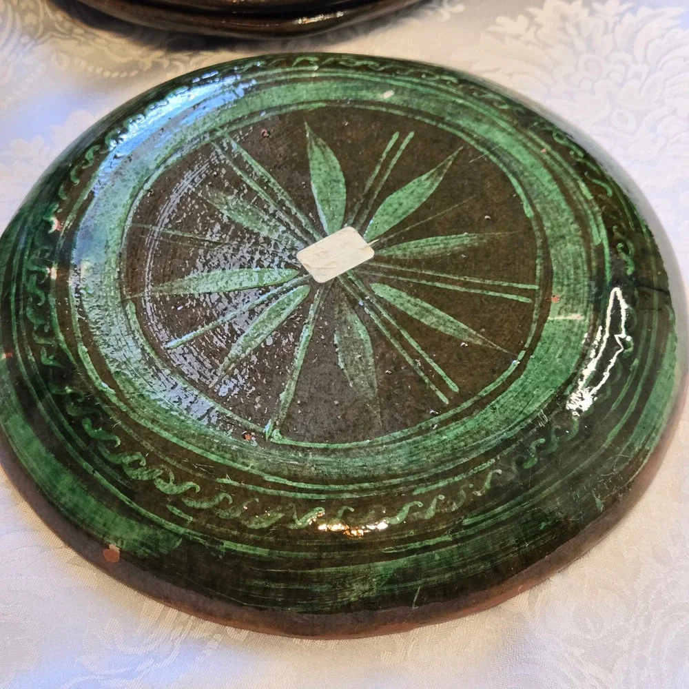Vintage Tatamban Michoacan Mexico Pottery 8pc Set Green Bird Animal Plates Bowls